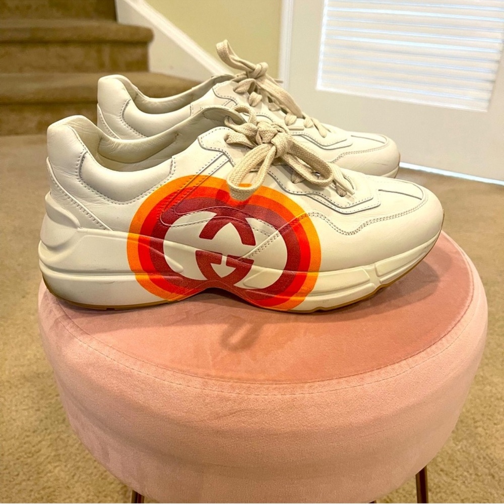 Gucci White Sneakers with Vibrant Red and Orange Accents